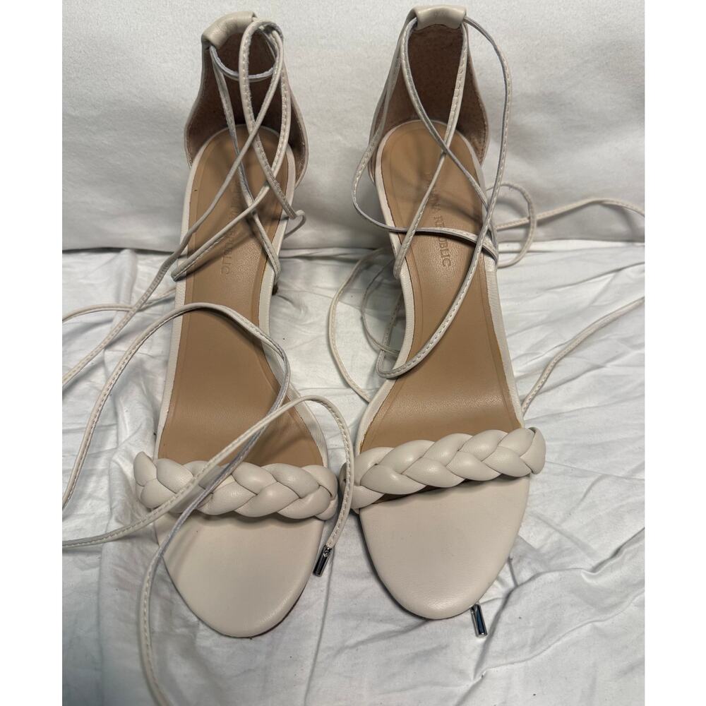 Banana Republic Braided Leather Lace-Up Stiletto Sandal Cream Sz 7